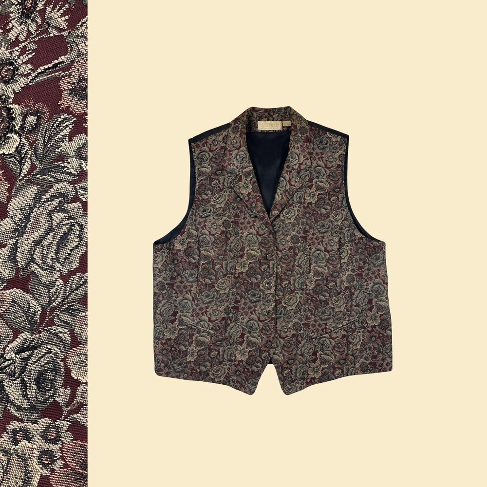 1990s floral tapestry vest by Elisabeth by Liz Claiborne, vintage patterned vest